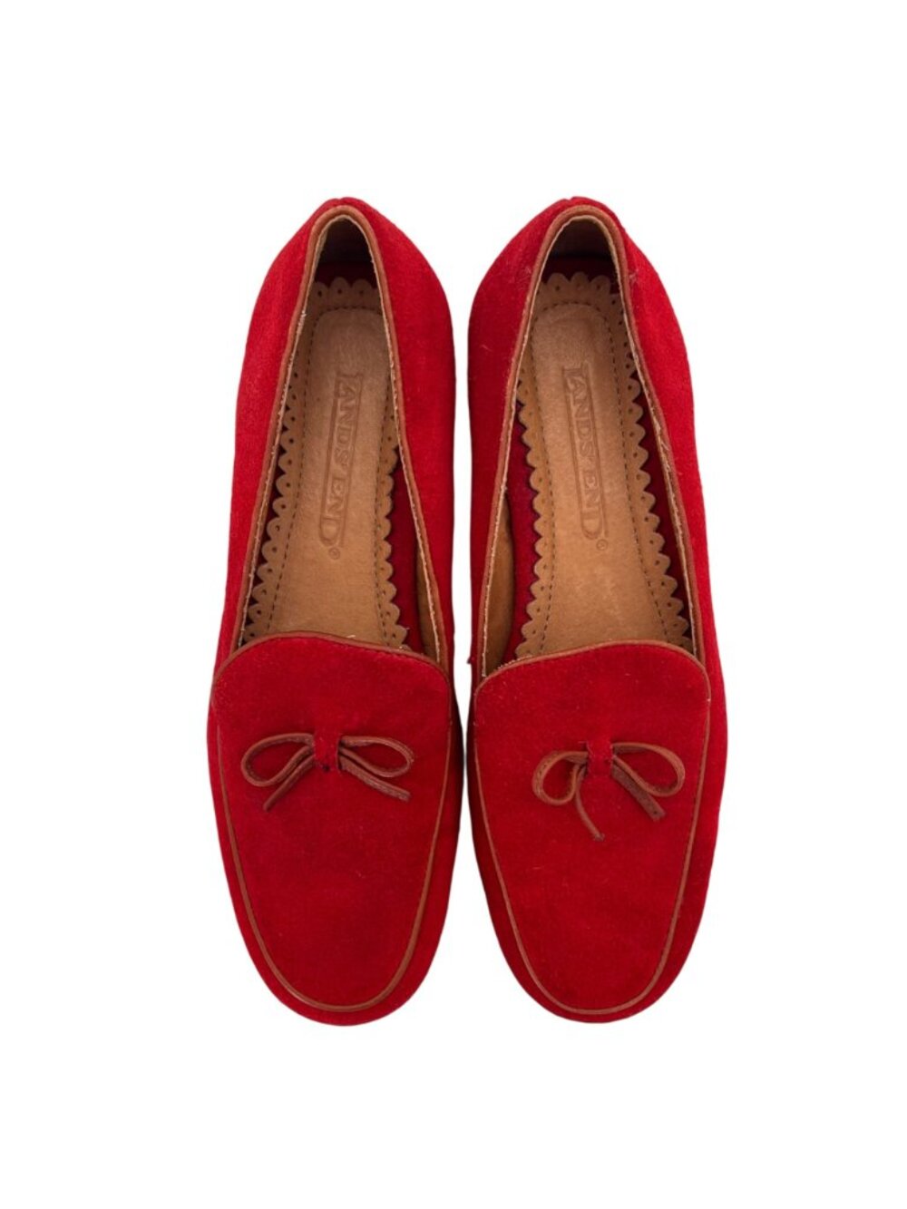 Lands End Red Suede Loafers Leather Upper Womens Size 6B Vintage With Bow Detail - Picture 5 of 14